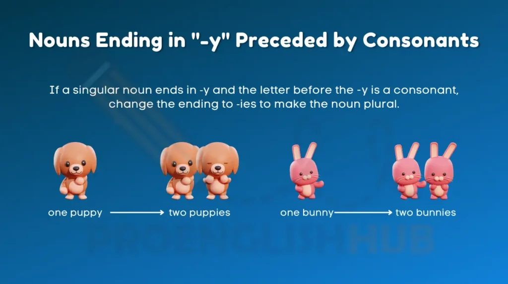 image showing Nouns Ending in "-y" Preceded by Consonants as one of most common ways to form plural of a noun