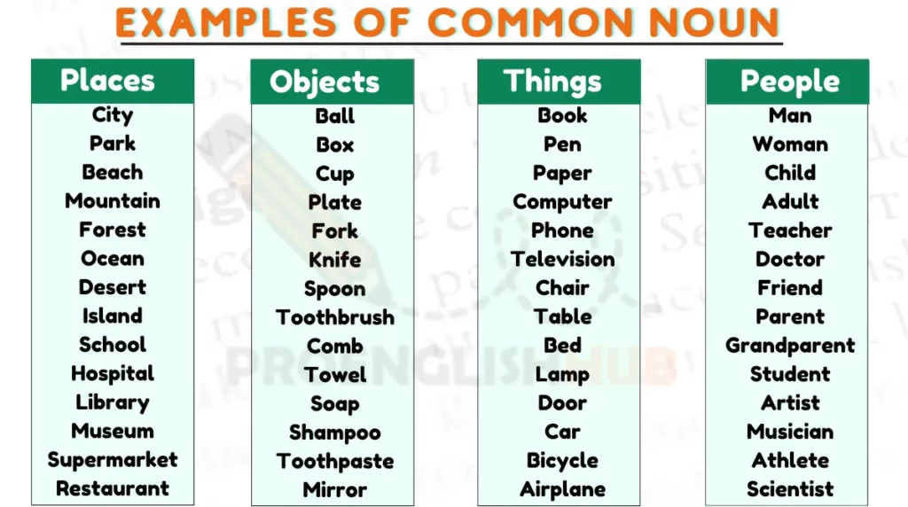 image showing Examples Of Common Nouns Based On Different Entities